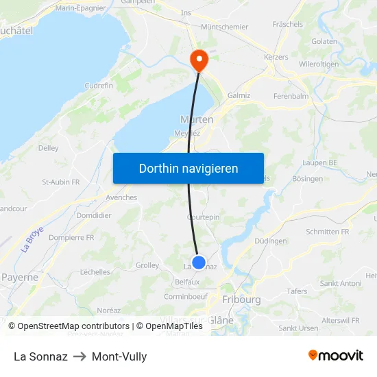 La Sonnaz to Mont-Vully map