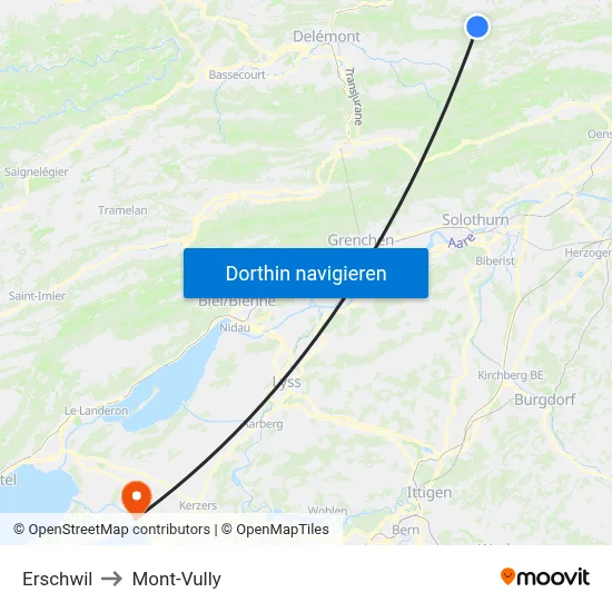Erschwil to Mont-Vully map