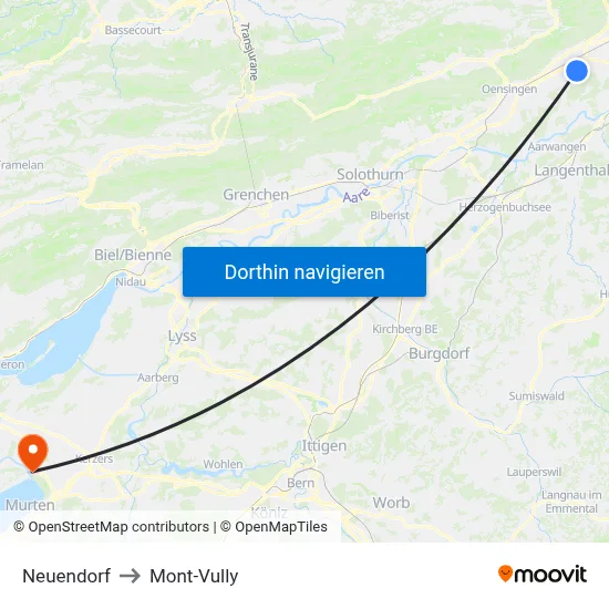 Neuendorf to Mont-Vully map