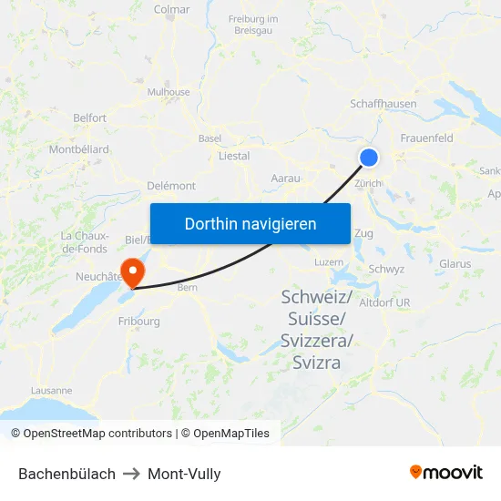 Bachenbülach to Mont-Vully map