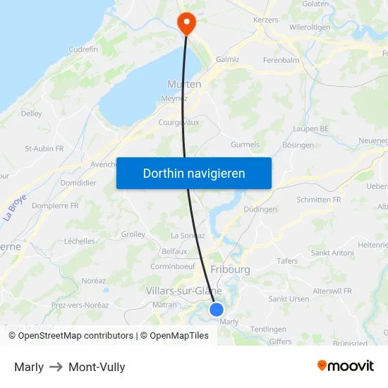 Marly to Mont-Vully map