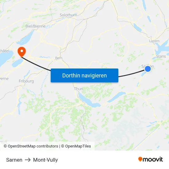 Sarnen to Mont-Vully map