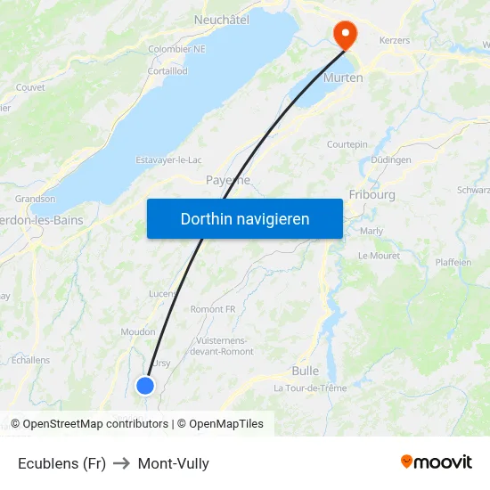 Ecublens (Fr) to Mont-Vully map