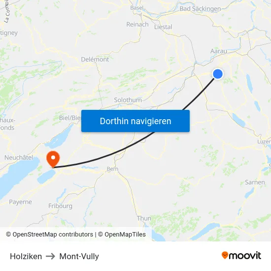 Holziken to Mont-Vully map