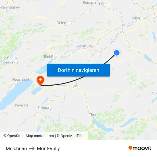 Melchnau to Mont-Vully map
