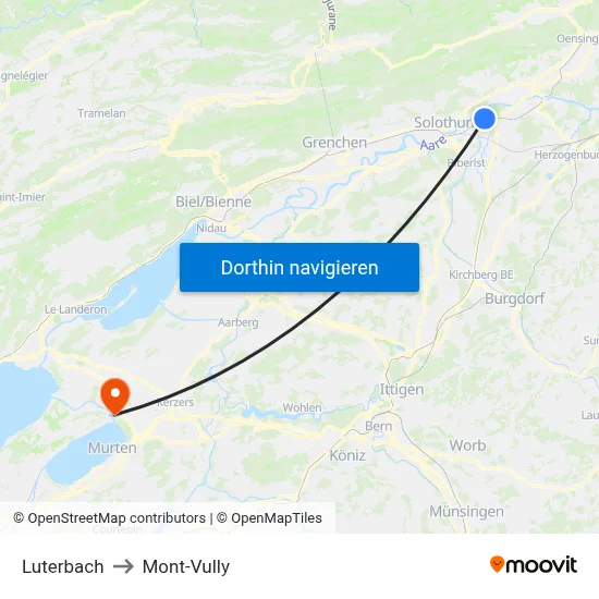 Luterbach to Mont-Vully map