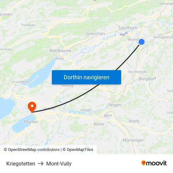 Kriegstetten to Mont-Vully map