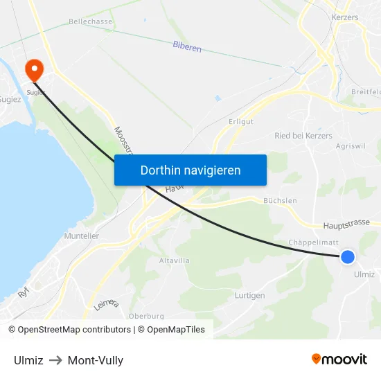 Ulmiz to Mont-Vully map