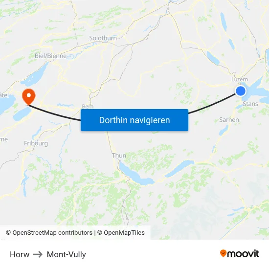 Horw to Mont-Vully map