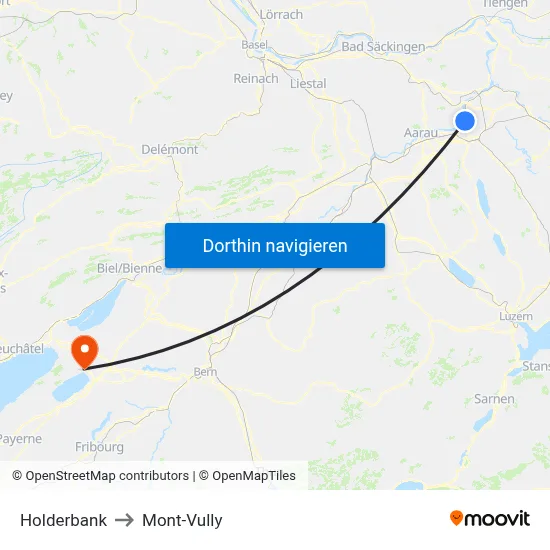 Holderbank to Mont-Vully map