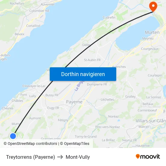 Treytorrens (Payerne) to Mont-Vully map