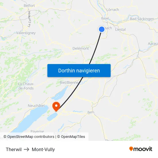 Therwil to Mont-Vully map