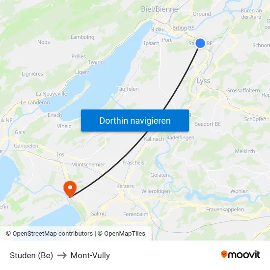 Studen (Be) to Mont-Vully map