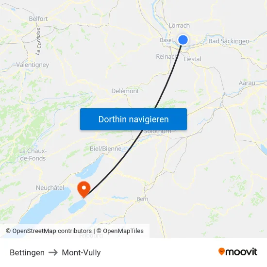 Bettingen to Mont-Vully map