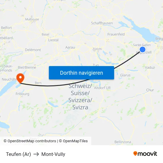 Teufen (Ar) to Mont-Vully map