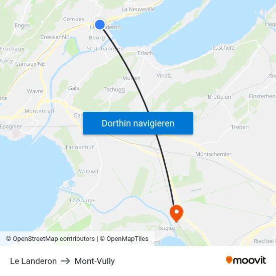 Le Landeron to Mont-Vully map