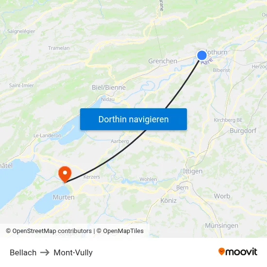 Bellach to Mont-Vully map