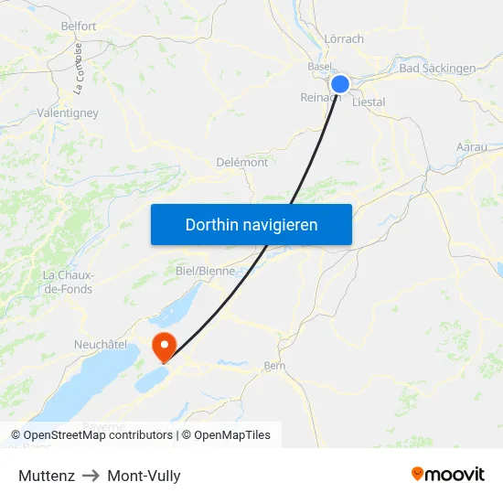 Muttenz to Mont-Vully map