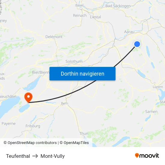 Teufenthal to Mont-Vully map