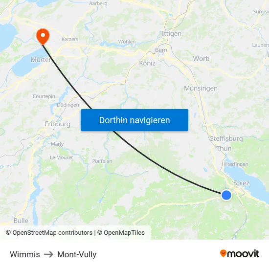 Wimmis to Mont-Vully map