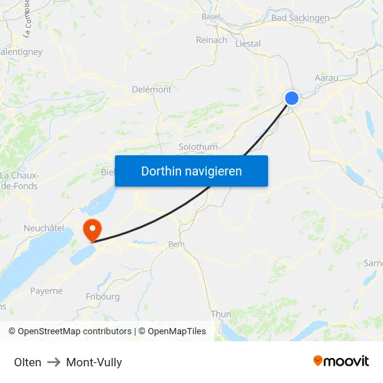 Olten to Mont-Vully map