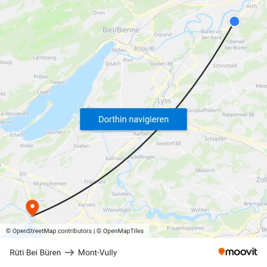 Rüti Bei Büren to Mont-Vully map