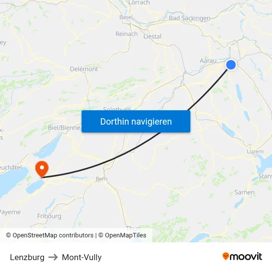 Lenzburg to Mont-Vully map