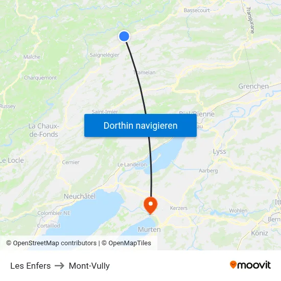 Les Enfers to Mont-Vully map