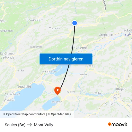Saules (Be) to Mont-Vully map