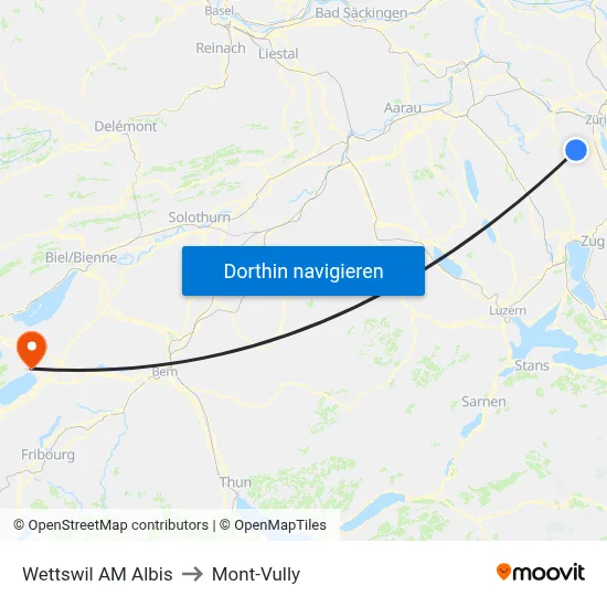 Wettswil AM Albis to Mont-Vully map