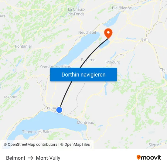 Belmont to Mont-Vully map