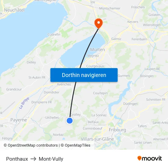 Ponthaux to Mont-Vully map