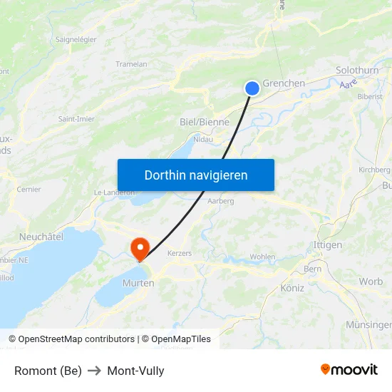 Romont (Be) to Mont-Vully map