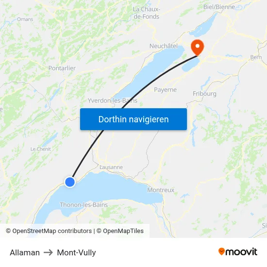Allaman to Mont-Vully map