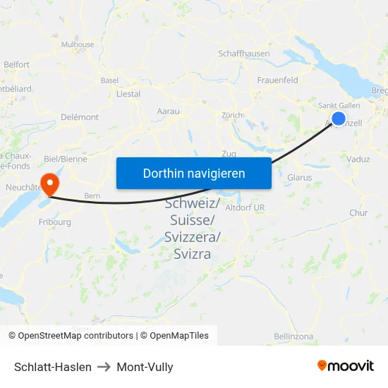 Schlatt-Haslen to Mont-Vully map