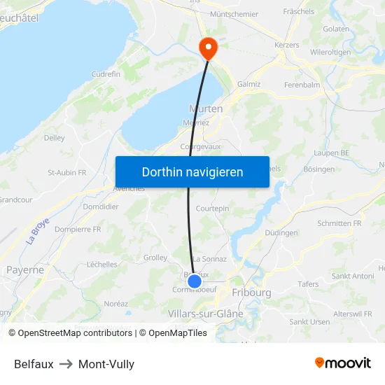 Belfaux to Mont-Vully map