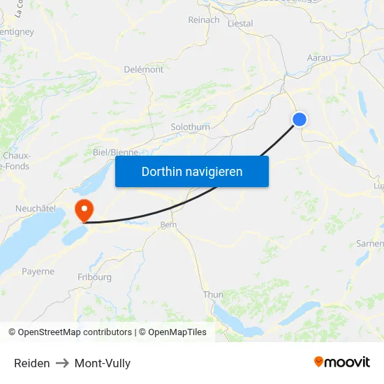 Reiden to Mont-Vully map