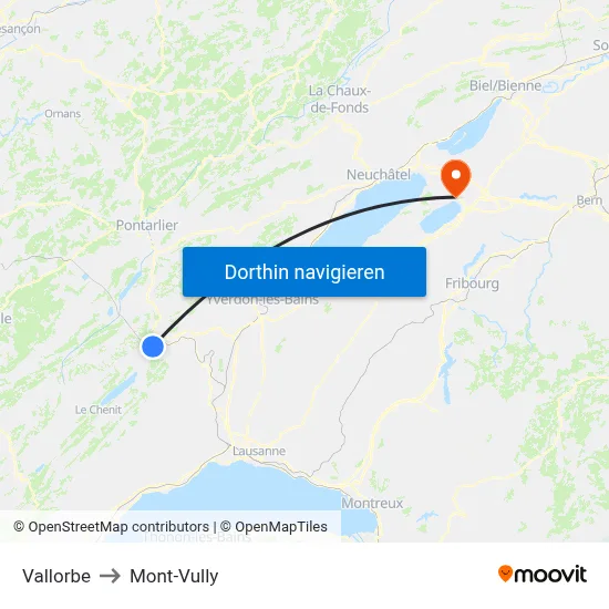 Vallorbe to Mont-Vully map