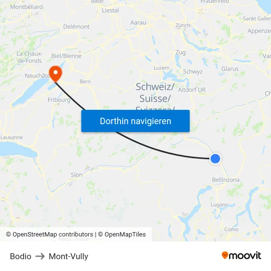 Bodio to Mont-Vully map
