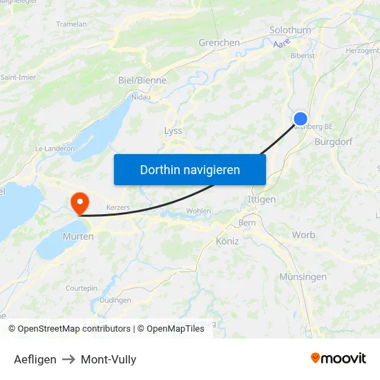 Aefligen to Mont-Vully map