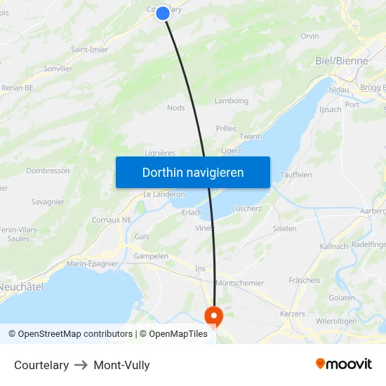 Courtelary to Mont-Vully map