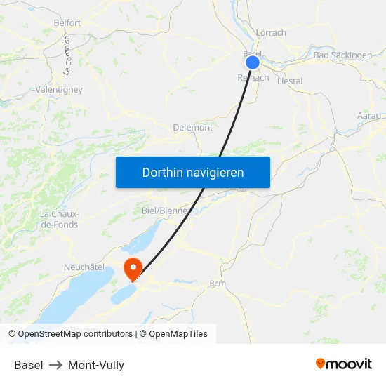 Basel to Mont-Vully map