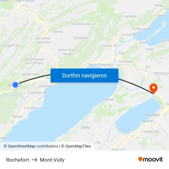 Rochefort to Mont-Vully map