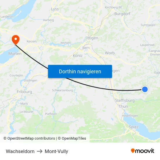 Wachseldorn to Mont-Vully map