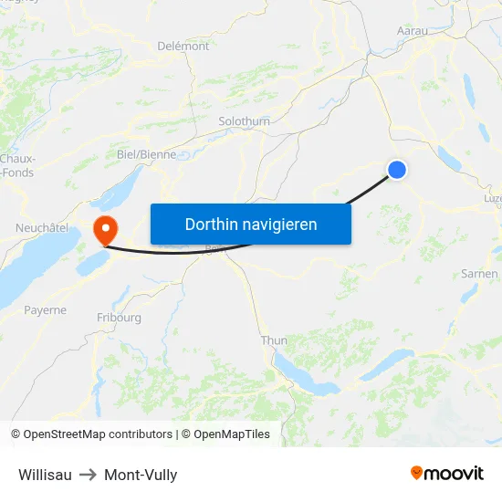 Willisau to Mont-Vully map