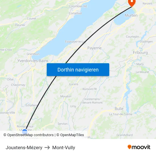 Jouxtens-Mézery to Mont-Vully map