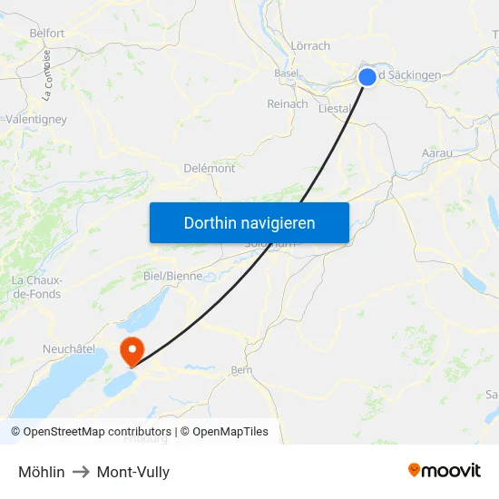 Möhlin to Mont-Vully map