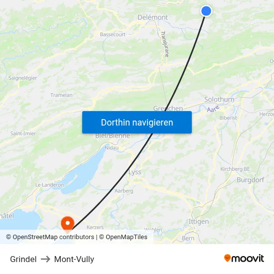Grindel to Mont-Vully map