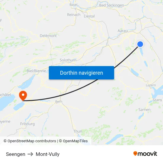 Seengen to Mont-Vully map
