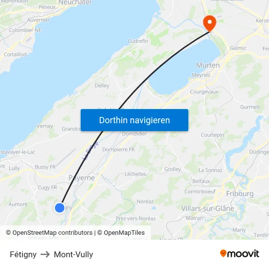 Fétigny to Mont-Vully map